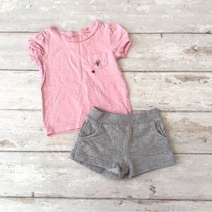 Carters 9m Baby Girl Outfit Summer Set Gray Shorts Pink Polka Dot Print Shirt